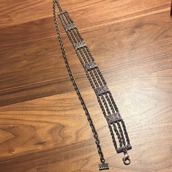 Gunmetal Silver Chain Belt with Rhinestones